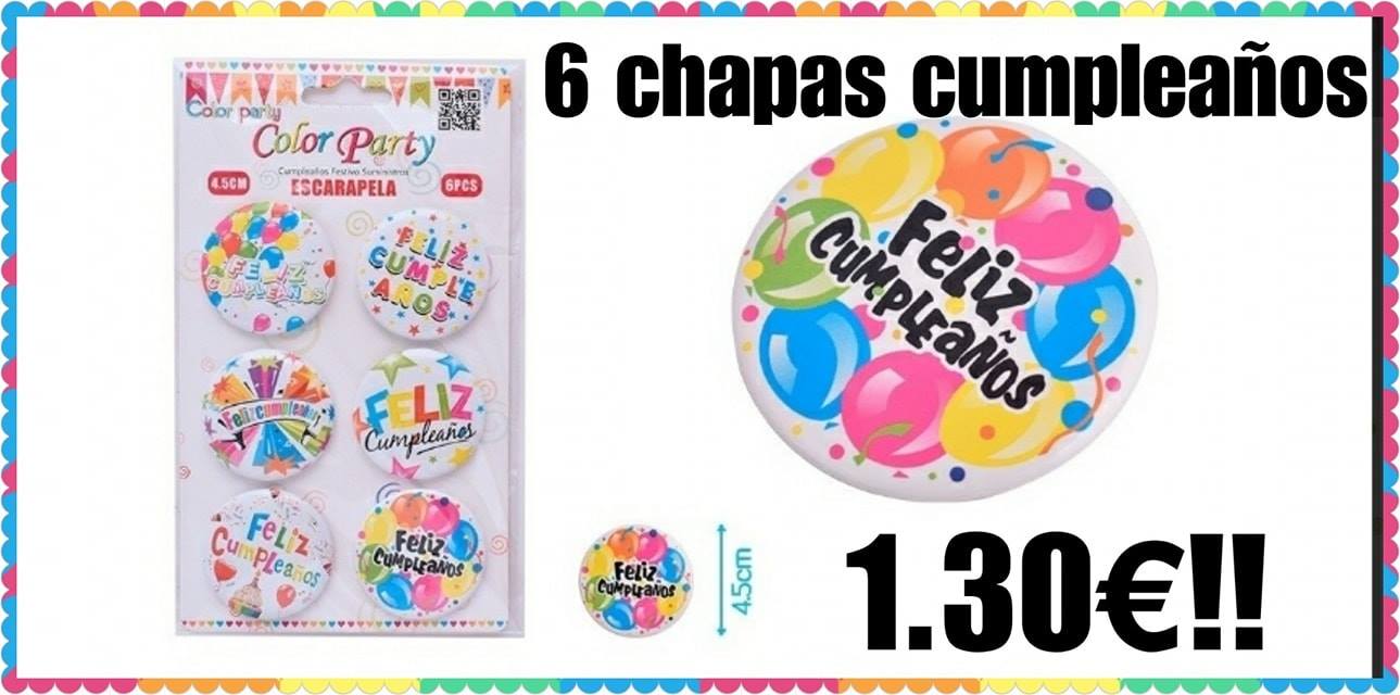 6 chapas feliz cumpleaños