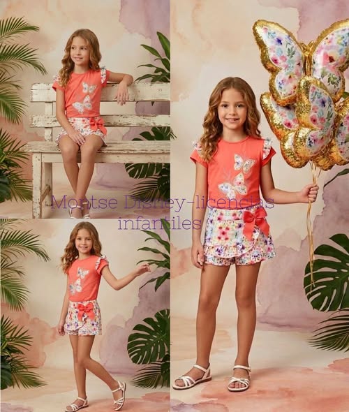 conjunto niña flores y mariposas