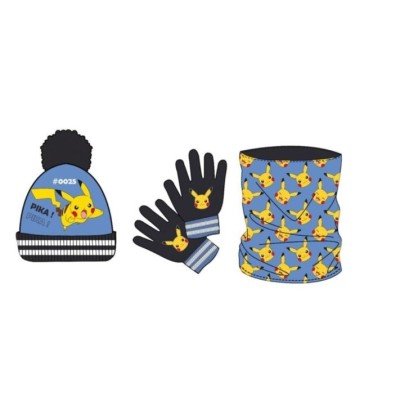 conjunto gorro+braga cuello+guantes pokemon