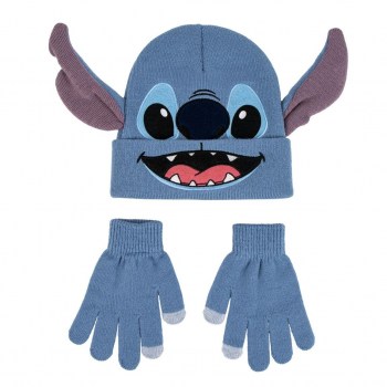 conjunto gorro con orejas+guantes stitch disney
